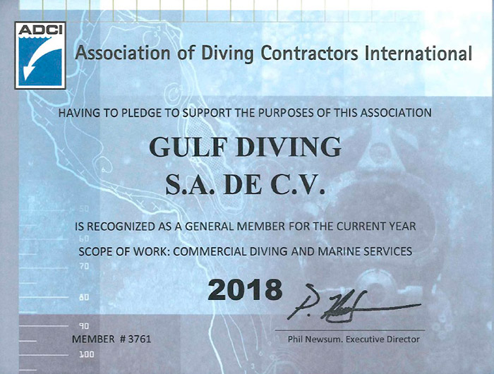 Certificado Gulf Diving