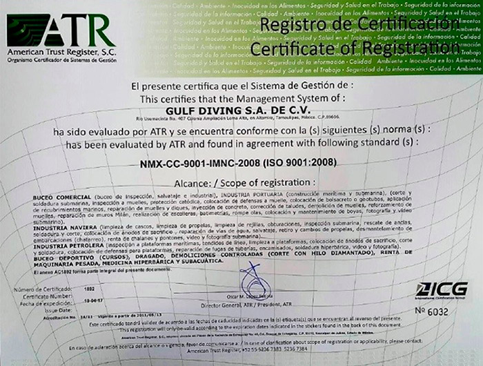 Certificado Gulf Diving